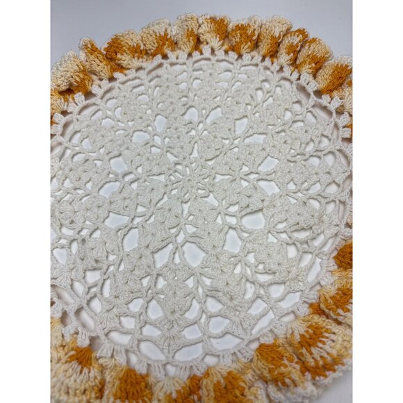 Handmade Crochet Lace Doily White & Yellow Gradient 13" Table Décor Vintage Char - Picture 6 of 15